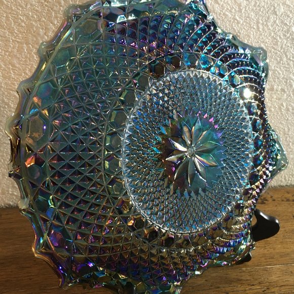 Vintage Blue Iridescent Ruffled Diamond Point Dessert Plate - Picture 5 of 9